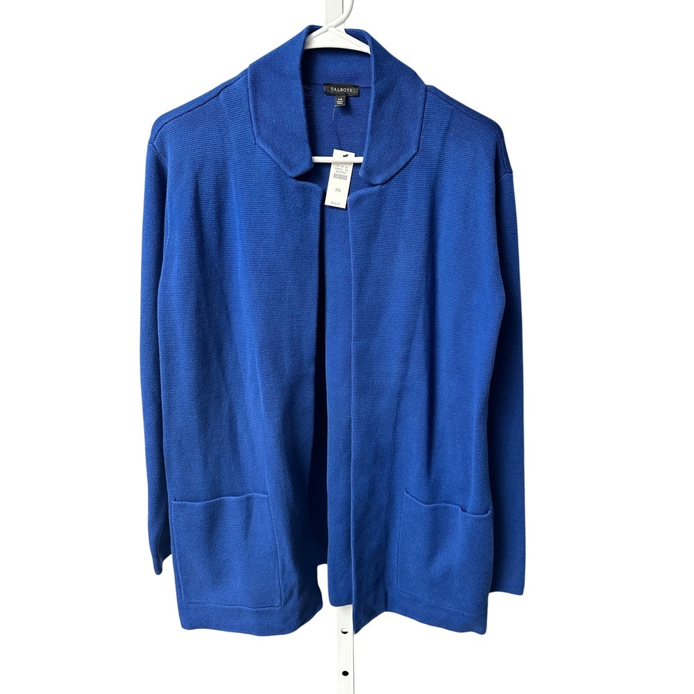 Talbots XS Blue Knit Open Front Cardigan Sweater with Pockets BNWt $159.00